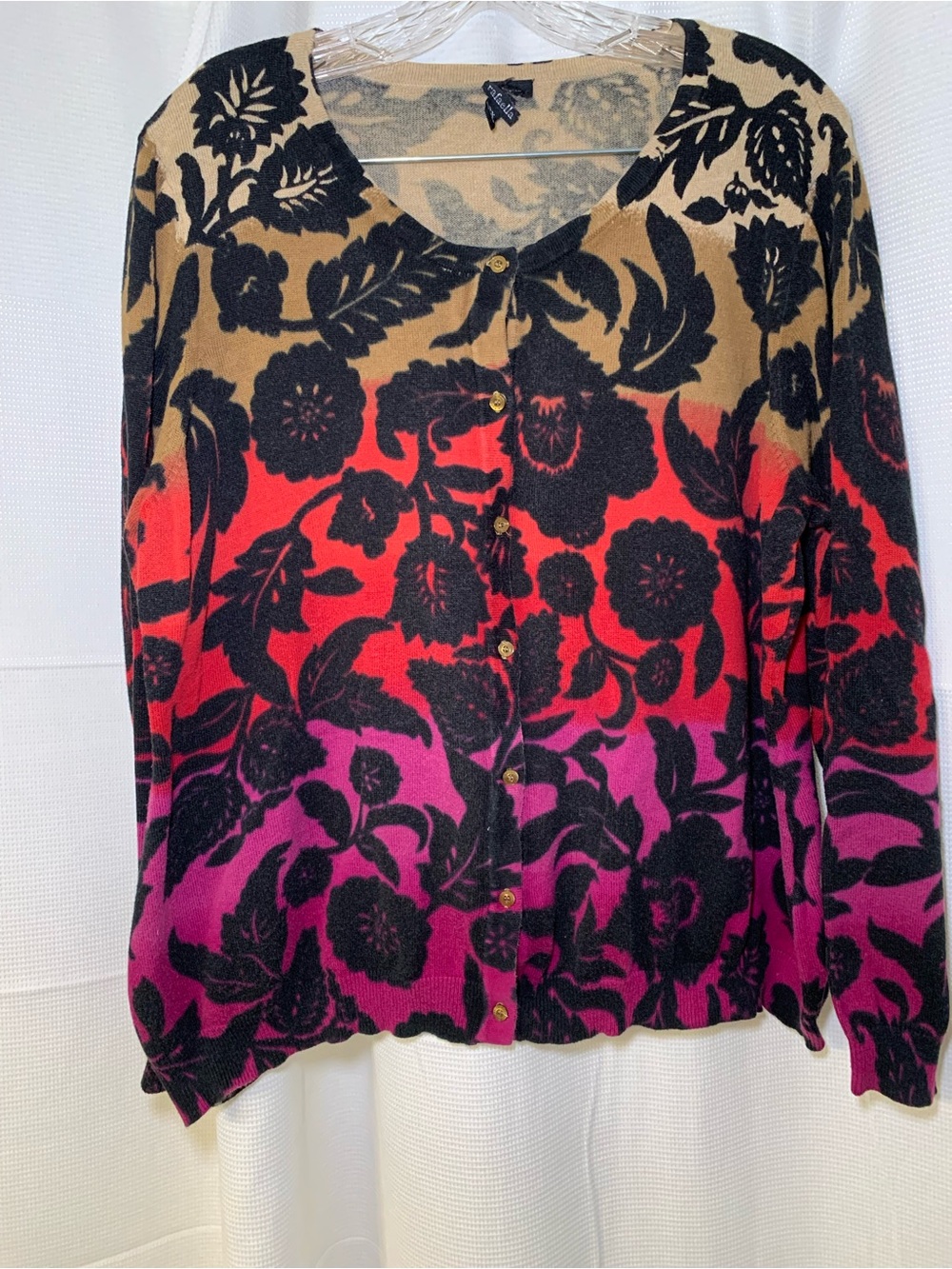 Rafaella Floral Ombre Knit Cardigan - Black, Red, Pink, Tan